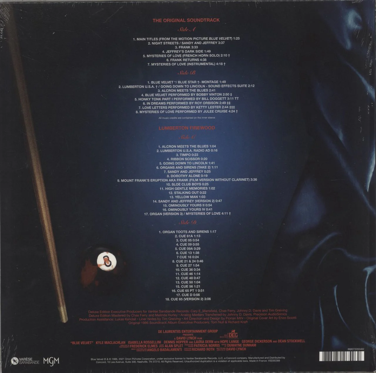 Angelo Badalamenti Blue Velvet [Original Motion Picture Soundtrack] - RSD22 - Blue Marbleized Vinyl- Sealed US 2-LP vinyl set - Image 2