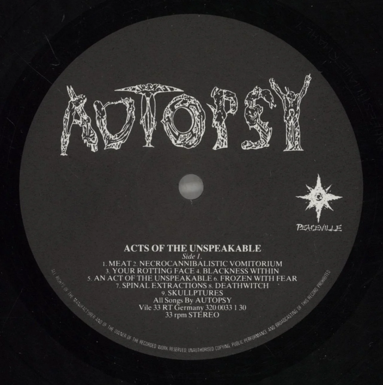 Autopsy Acts Of The Unspeakable UK Vinyl LP - Image 2