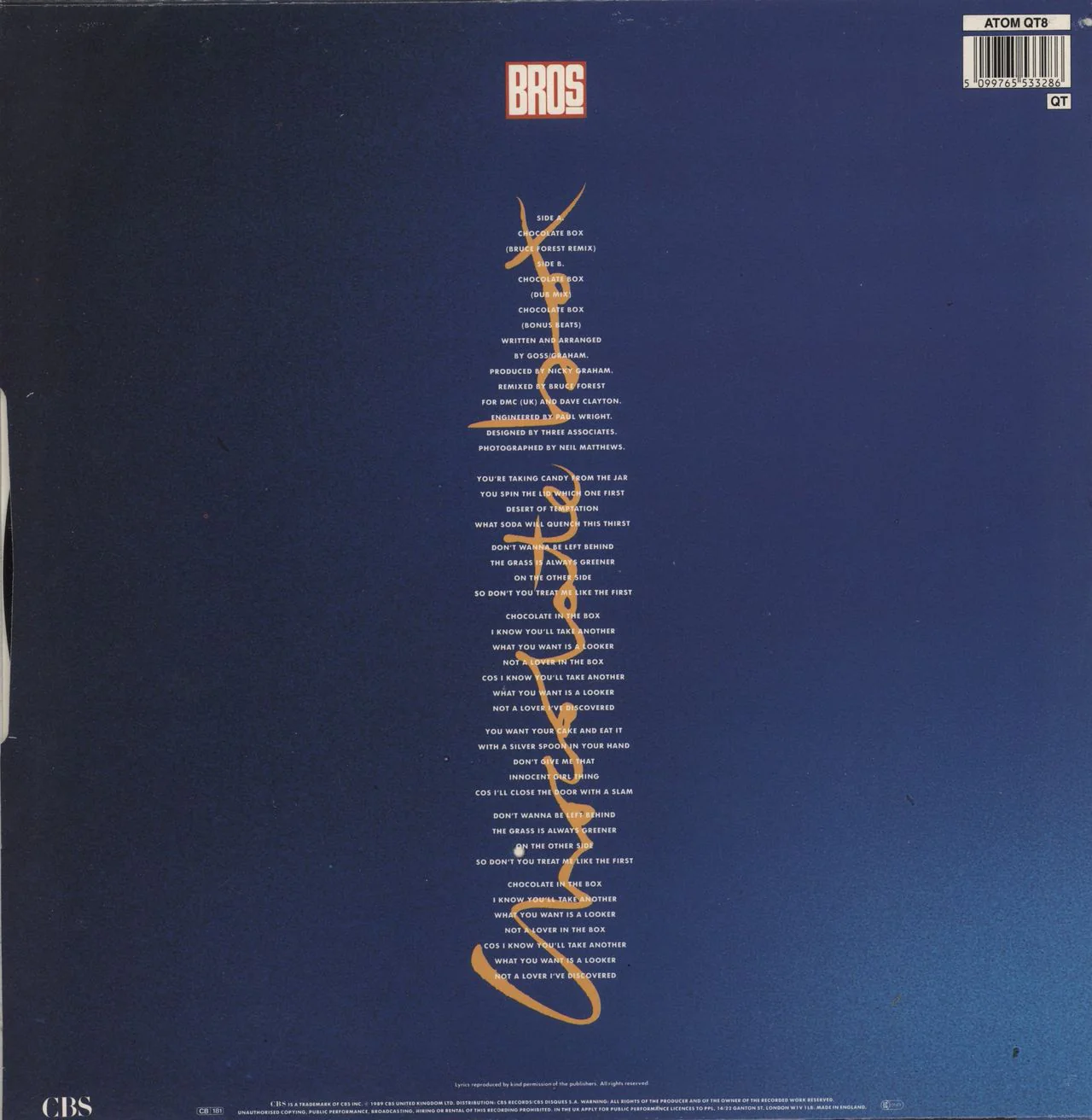 Bros Chocolate Box - Remix UK 12" vinyl - Image 3