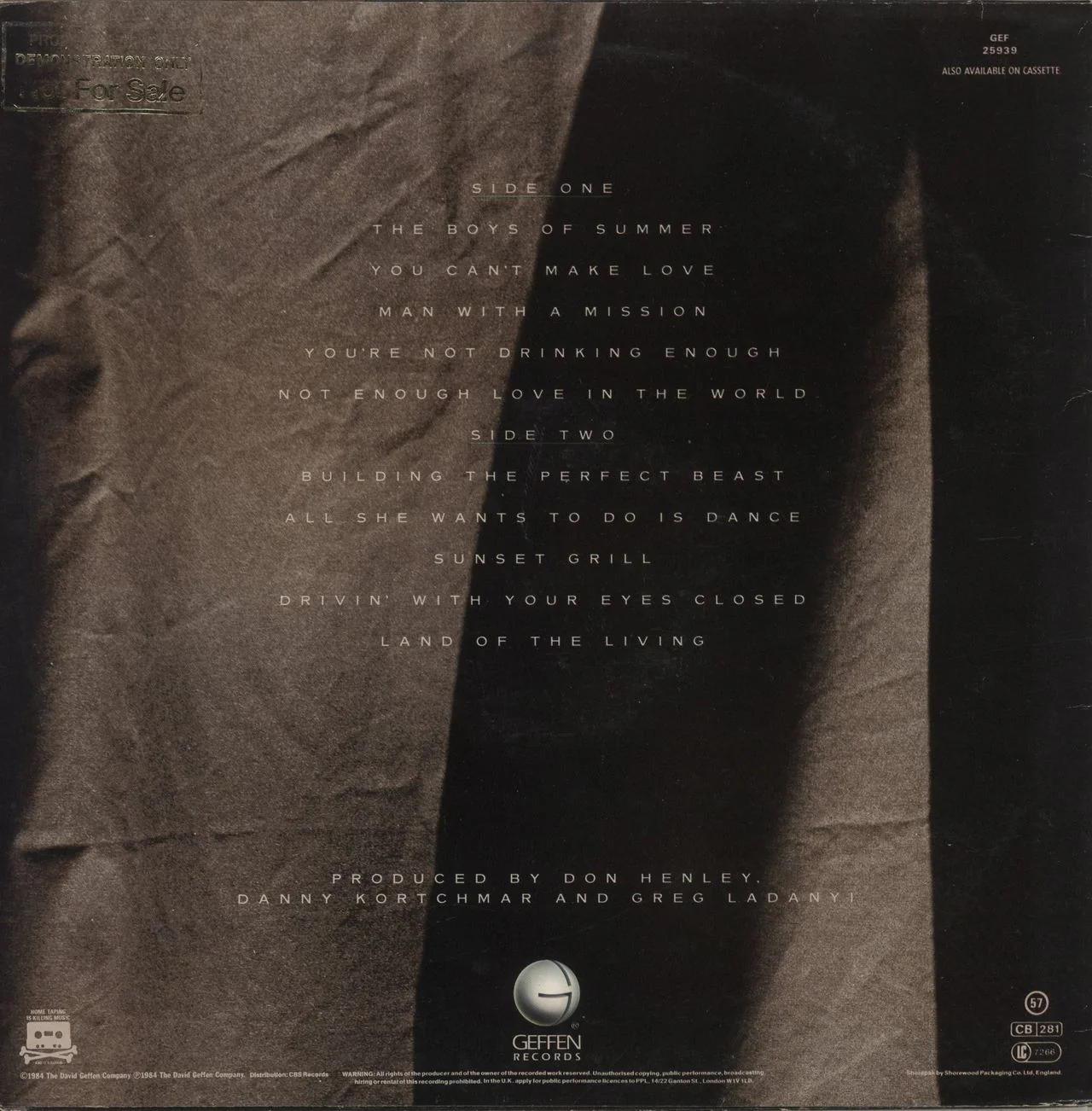 Don Henley Building The Perfect Beast + Insert - Gold Promo Stamped Sleeve UK Vinyl LP - Image 3