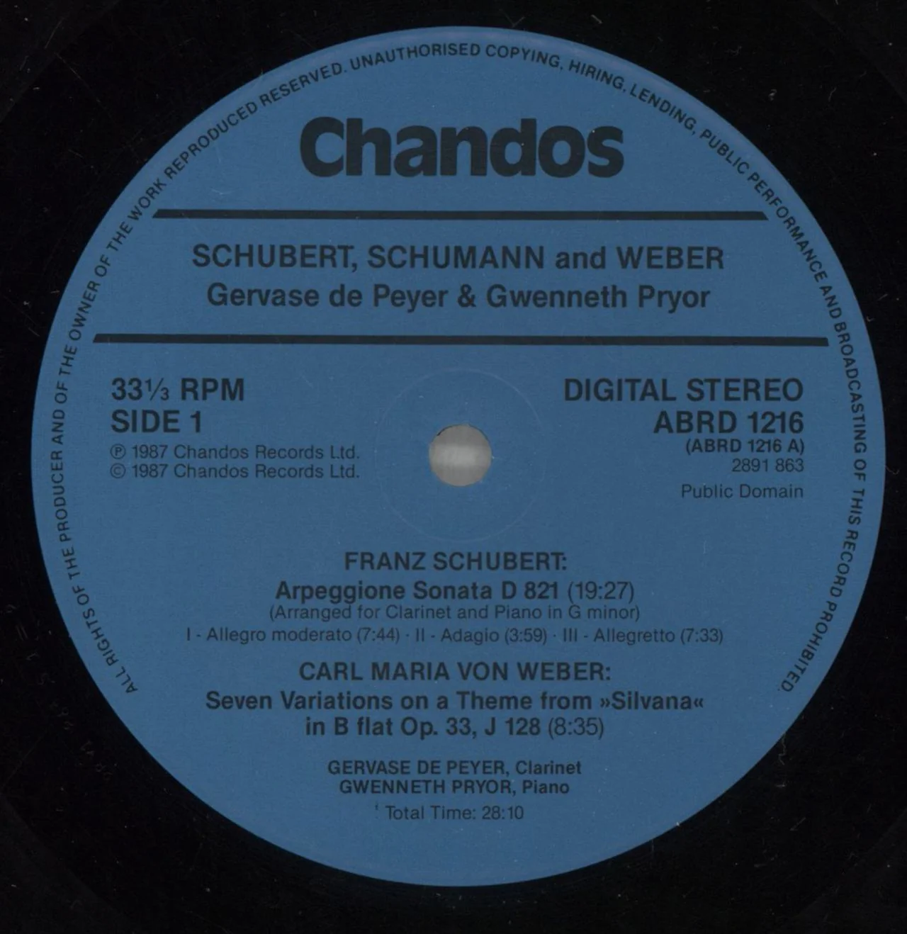 Gervase De Peyer Arpeggione Sonata / "Silvana" Theme & Variations / Fantasiestücke Op. 73 - Three Romances UK Vinyl LP - Image 2