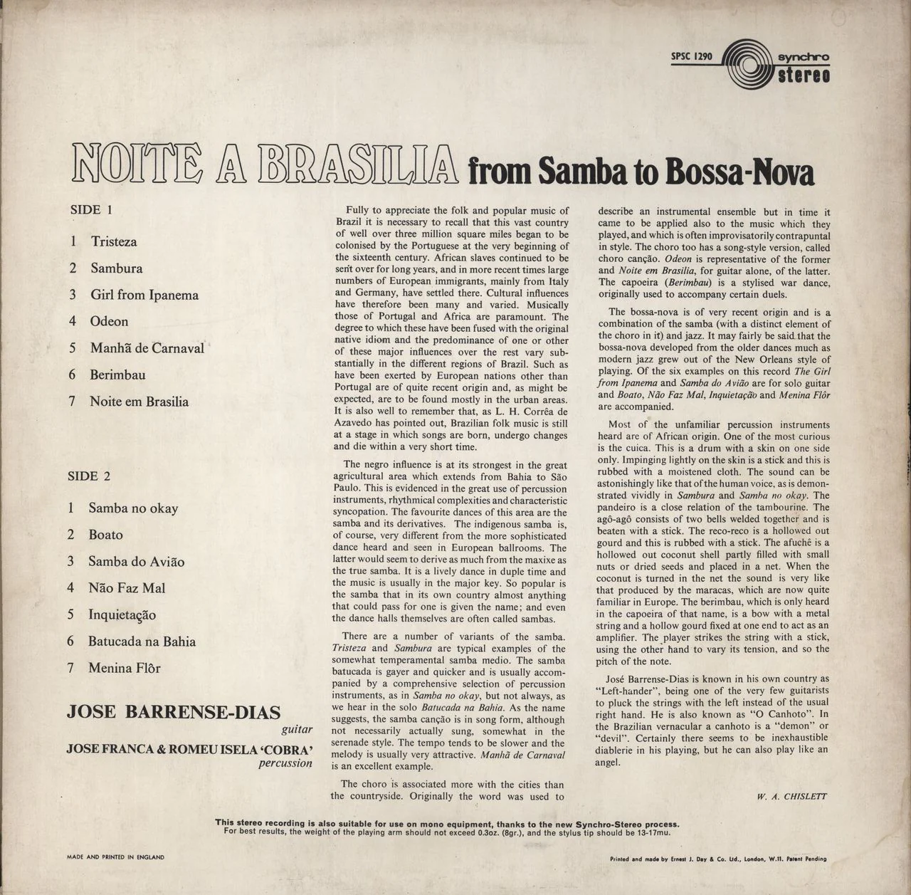 José Barrense-Dias Noite A Brasilia (From Samba To Bossa-Nova) UK Vinyl LP - Image 3