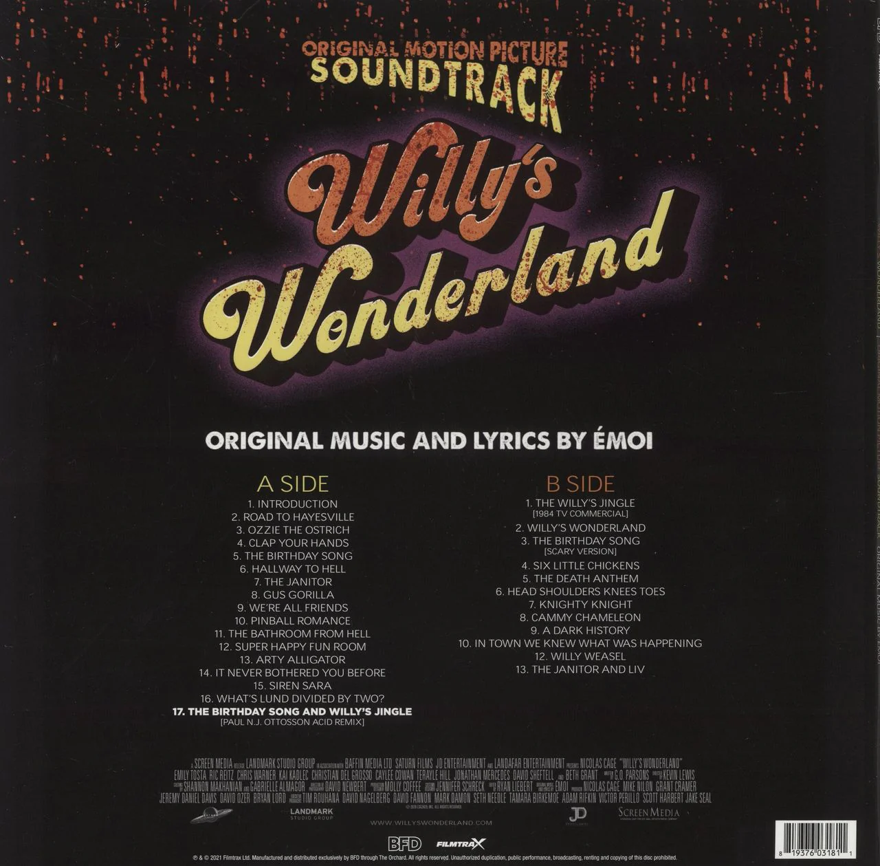 Original Soundtrack Willy's Wonderland - BFRSD21 - 180g Orange with Black Swirl Vinyl - Sealed US Vinyl LP - Image 3