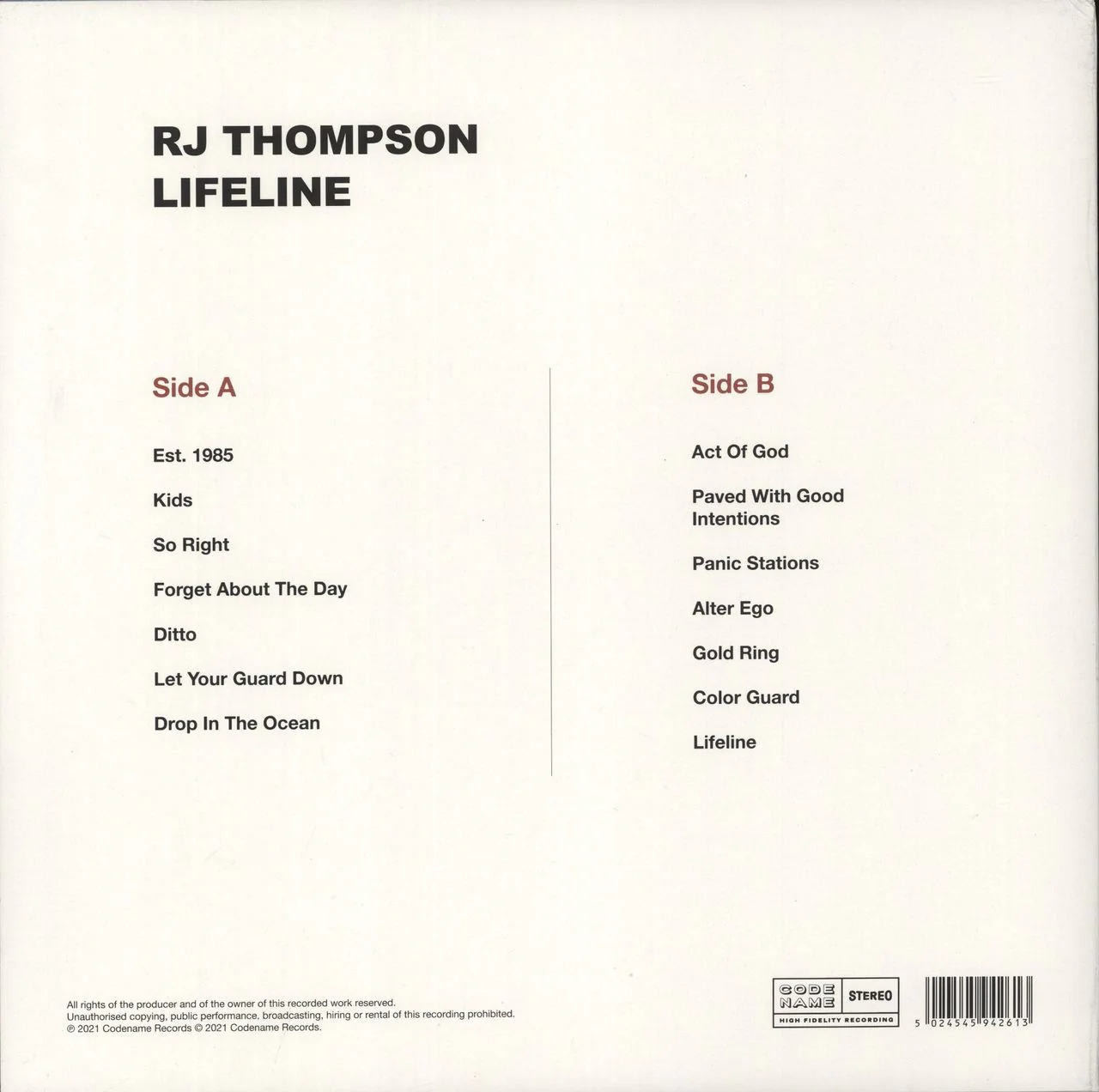 RJ Thompson Lifeline - Blue Marbled Vinyl UK Vinyl LP - Image 3