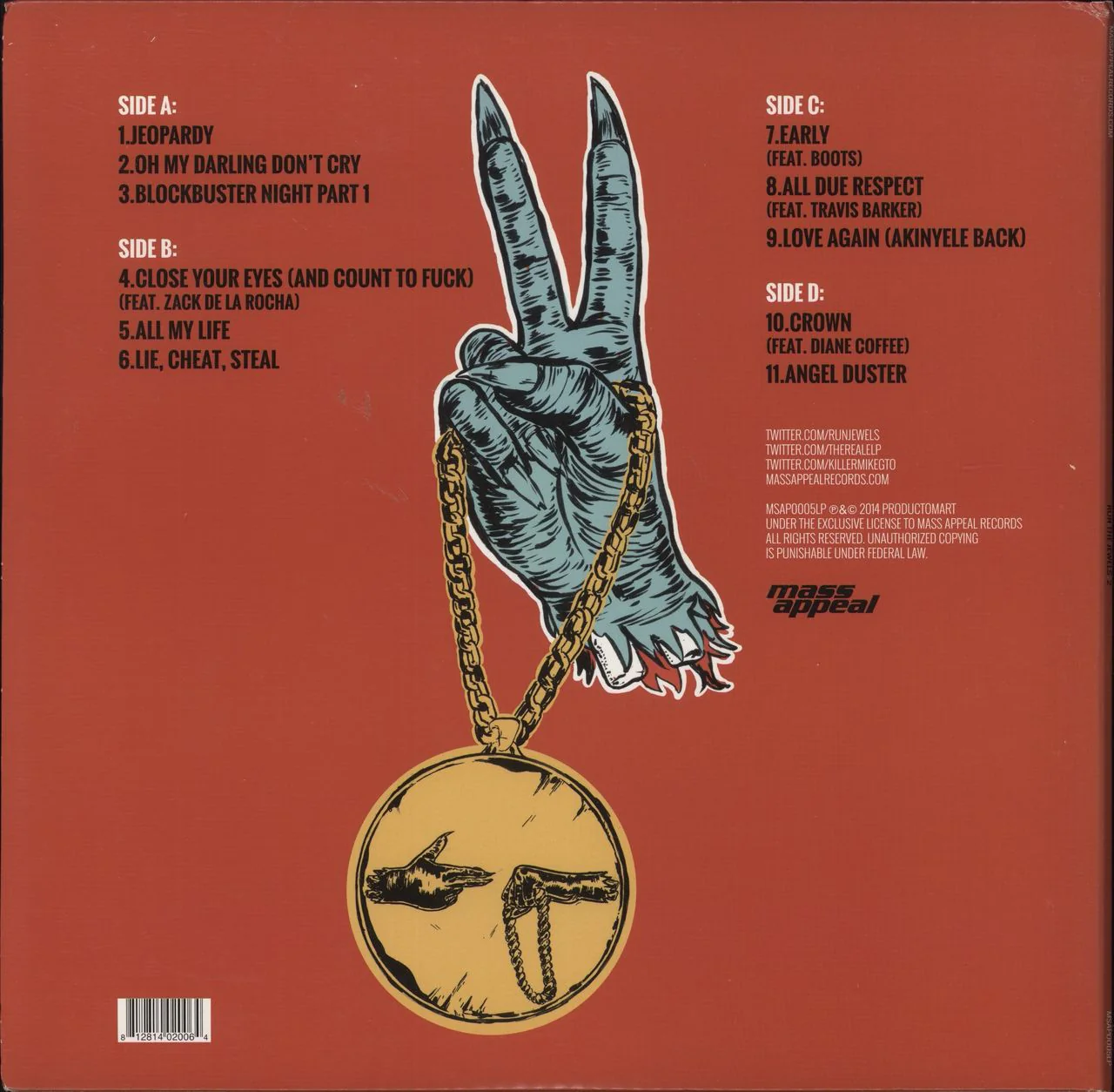 Run The Jewels Run The Jewels 2 - 1st - Teal Vinyl - No Gangsta Boo Vocals US 2-LP vinyl set - Image 3