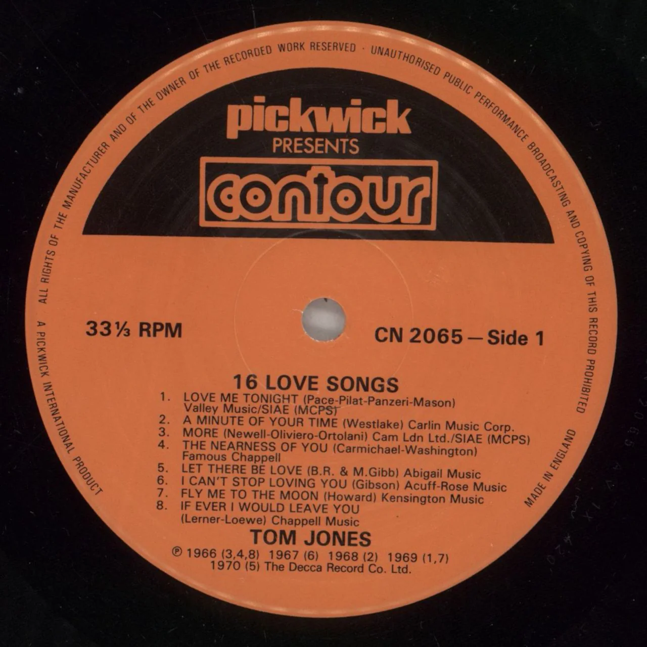 Tom Jones 16 Love Songs UK Vinyl LP - Image 2