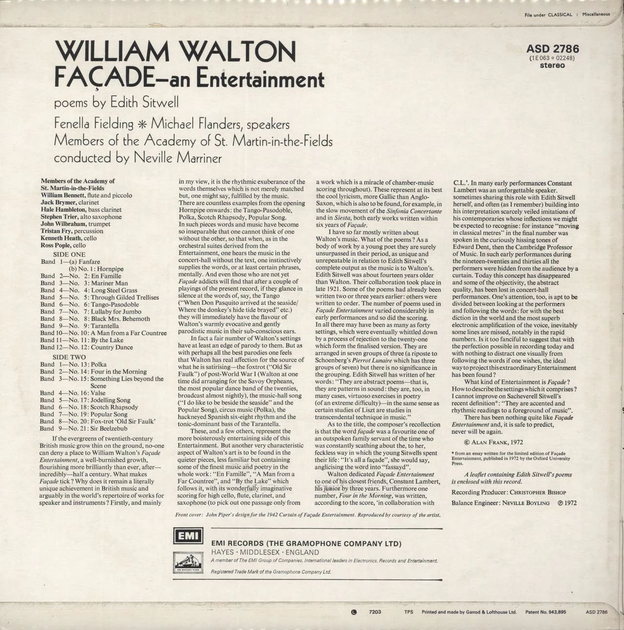William Walton Waton: Façade - An Entertainment UK Vinyl LP - Image 3